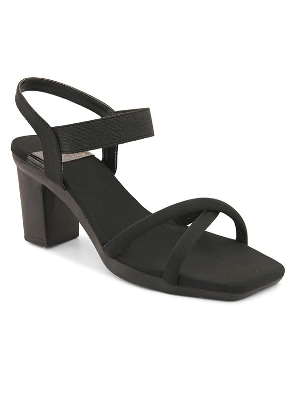 XE Looks Women's Stylish Block Heels | Open-Toe Sandals with Elastic Support | Anti-Skid Sole & Cushioned Footbed Block Heels For Girls