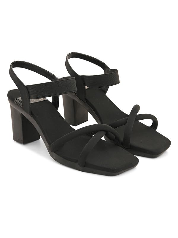 XE Looks Women's Stylish Block Heels | Open-Toe Sandals with Elastic Support | Anti-Skid Sole & Cushioned Footbed Block Heels For Girls