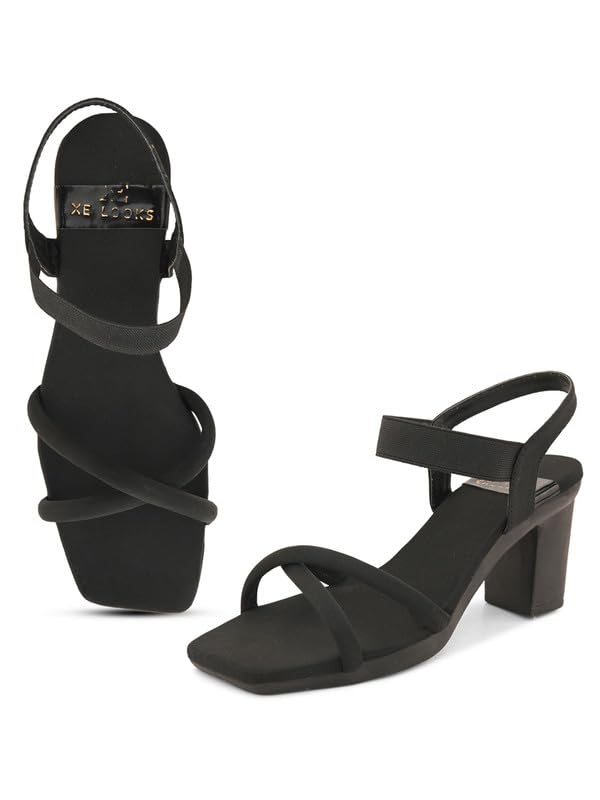 XE Looks Women's Stylish Block Heels | Open-Toe Sandals with Elastic Support | Anti-Skid Sole & Cushioned Footbed Block Heels For Girls