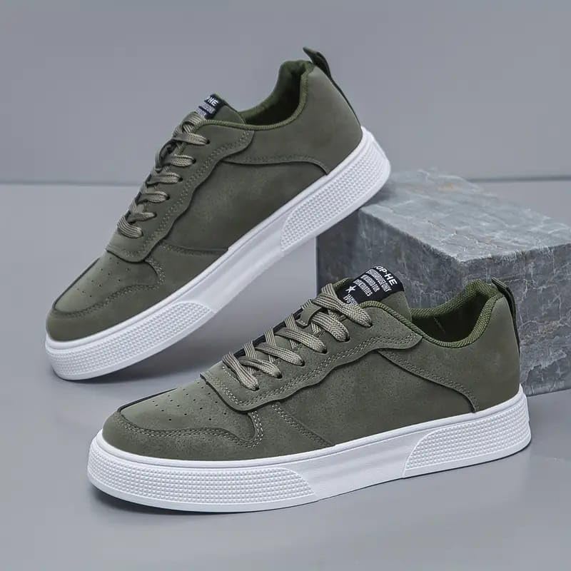 BLUE POP Lace-up Sneakers for Men, Suede Leather, Perforated Design, Beige - Twinle