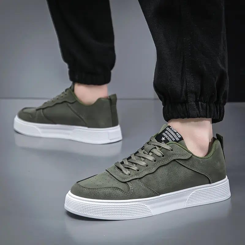 BLUE POP Lace-up Sneakers for Men, Suede Leather, Perforated Design, Beige - Twinle