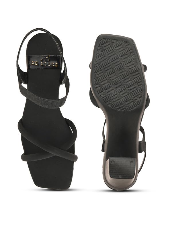 XE Looks Women's Stylish Block Heels | Open-Toe Sandals with Elastic Support | Anti-Skid Sole & Cushioned Footbed Block Heels For Girls