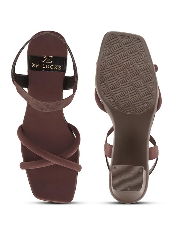 XE Looks Women's Stylish Block Heels | Open-Toe Sandals with Elastic Support | Anti-Skid Sole & Cushioned Footbed Block Heels For Girls