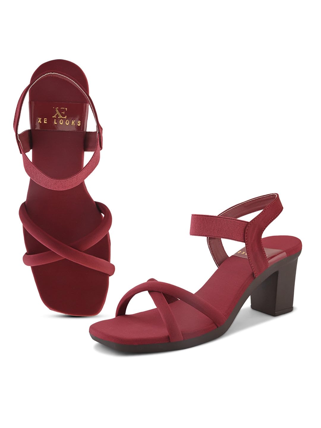 XE Looks Women's Stylish Block Heels | Open-Toe Sandals with Elastic Support | Anti-Skid Sole & Cushioned Footbed Block Heels For Girls