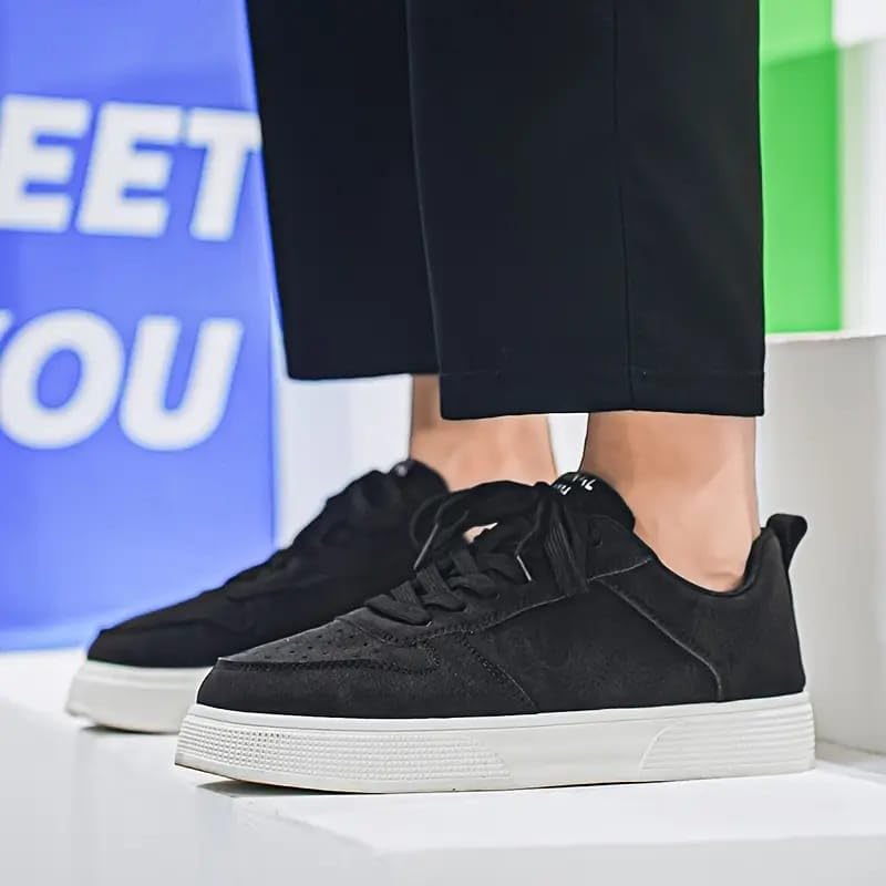 BLUE POP Lace-up Sneakers for Men, Suede Leather, Perforated Design, Beige - Twinle