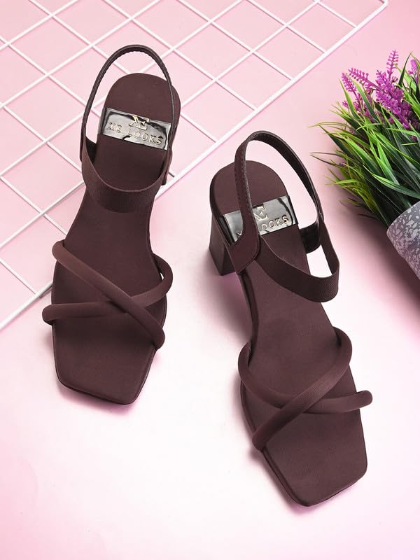 XE Looks Women's Stylish Block Heels | Open-Toe Sandals with Elastic Support | Anti-Skid Sole & Cushioned Footbed Block Heels For Girls