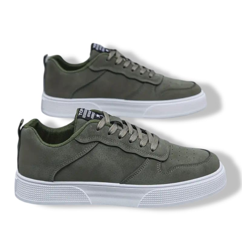 BLUE POP Lace-up Sneakers for Men, Suede Leather, Perforated Design, Beige - Twinle
