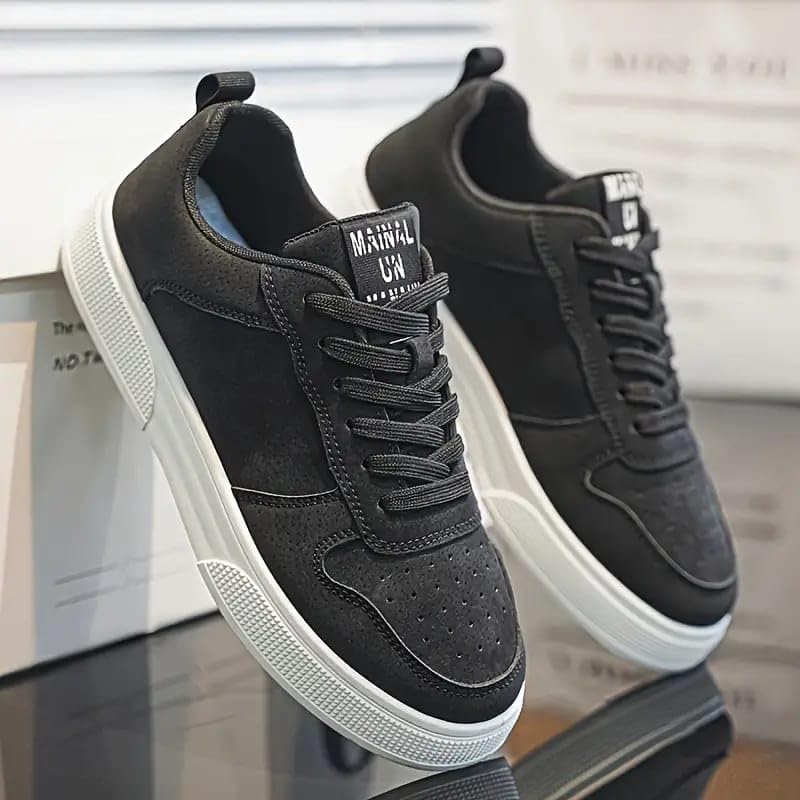 BLUE POP Lace-up Sneakers for Men, Suede Leather, Perforated Design, Beige - Twinle