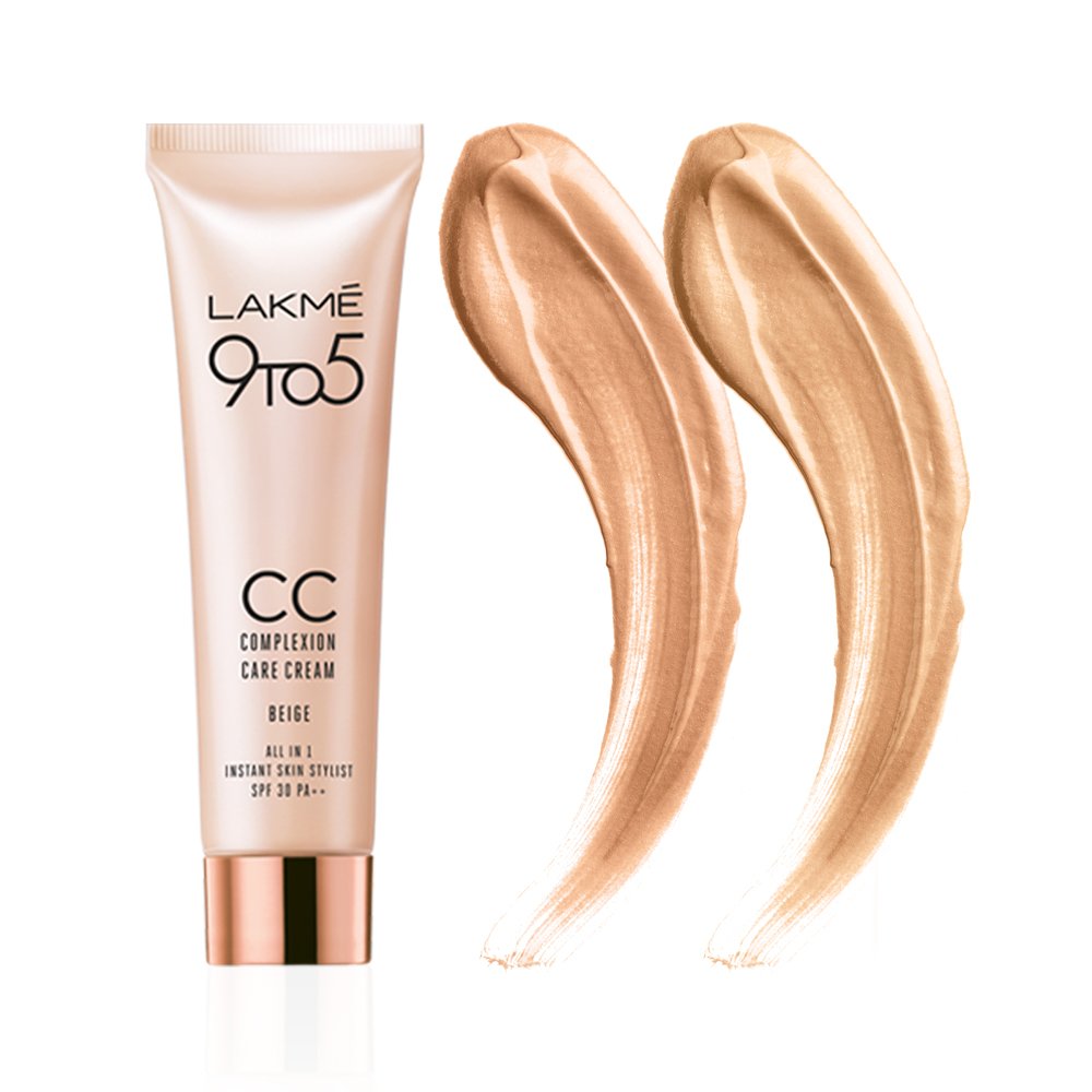 Lakme 9 to 5 CC Cream Mini, 01 - Beige, Light Face Makeup with Natural Coverage, SPF 30 - Tinted Moisturizer to Brighten Skin, Conceal Dark Spots, 9 g