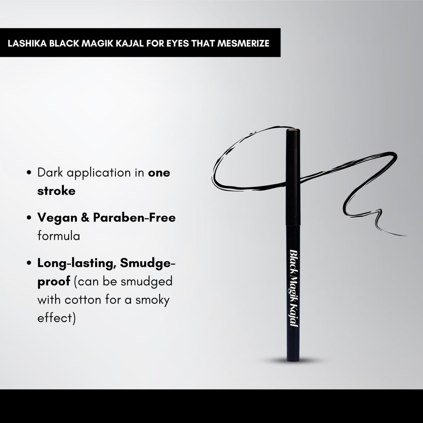 Lashika Vegan Black Magik Kajal | Long Lasting Upto 24 Hours | Sweat, Smudge & WaterProof | No Parabens with Dark Application | 0.27g - Jet Black (Pack of 2)