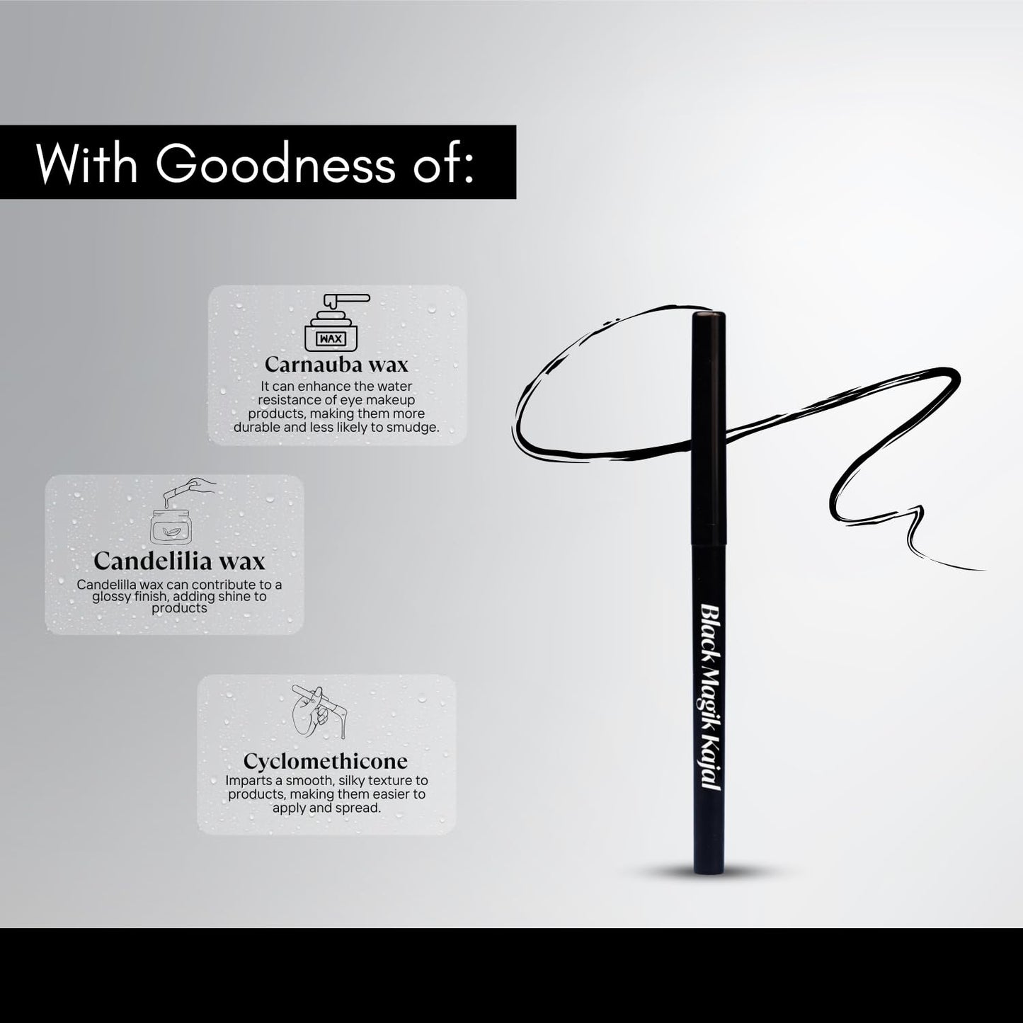 Lashika Vegan Black Magik Kajal | Long Lasting Upto 24 Hours | Sweat, Smudge & WaterProof | No Parabens with Dark Application | 0.27g - Jet Black (Pack of 2)