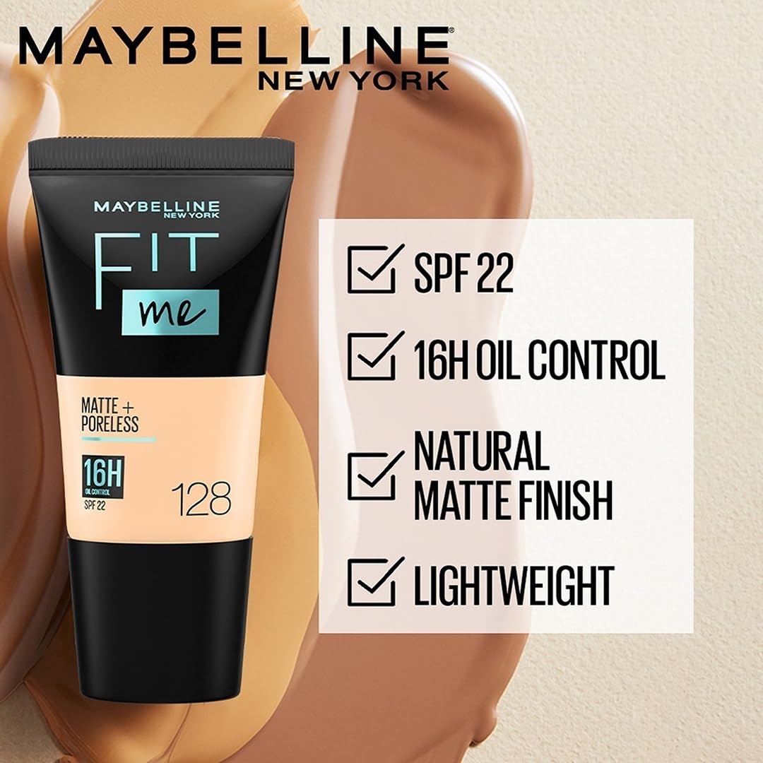 Maybelline New York Liquid Foundation, Matte & Poreless, Full Coverage Blendable Normal to Oily Skin, Fit Me, 115 Ivory, 18ml