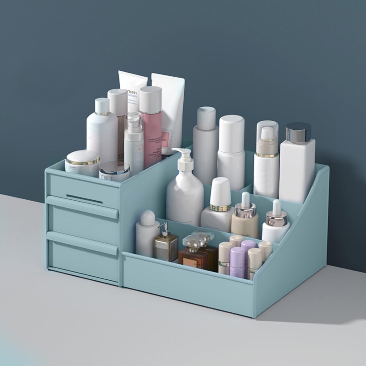 ALOXE Cosmetic Organizer Box | Makeup Storage for Women | Cosmetic Organizer Shelf with Drawers | Stylish Case for Beauty Products White