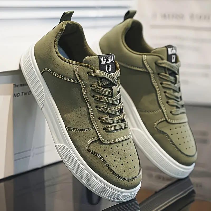 BLUE POP Lace-up Sneakers for Men, Suede Leather, Perforated Design, Beige - Twinle