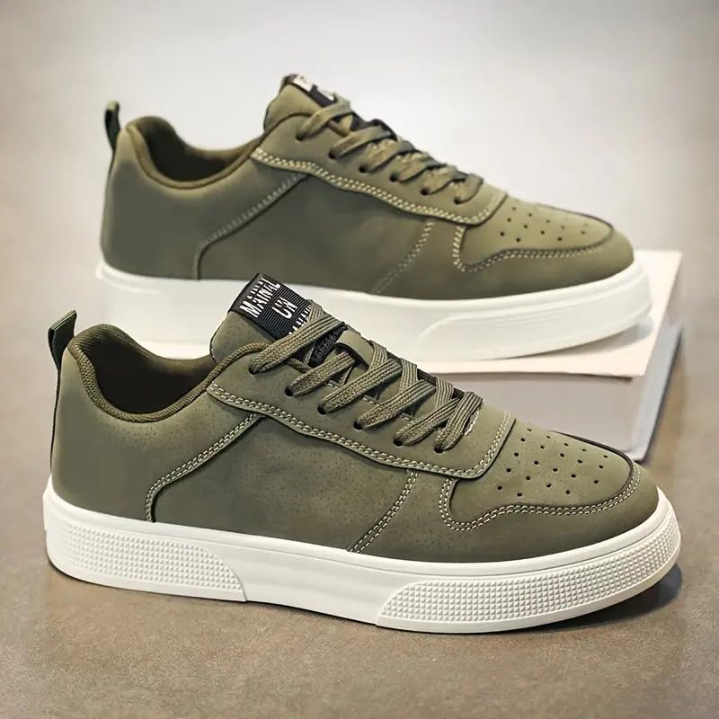 BLUE POP Lace-up Sneakers for Men, Suede Leather, Perforated Design, Beige - Twinle