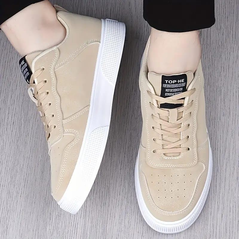 BLUE POP Lace-up Sneakers for Men, Suede Leather, Perforated Design, Beige - Twinle
