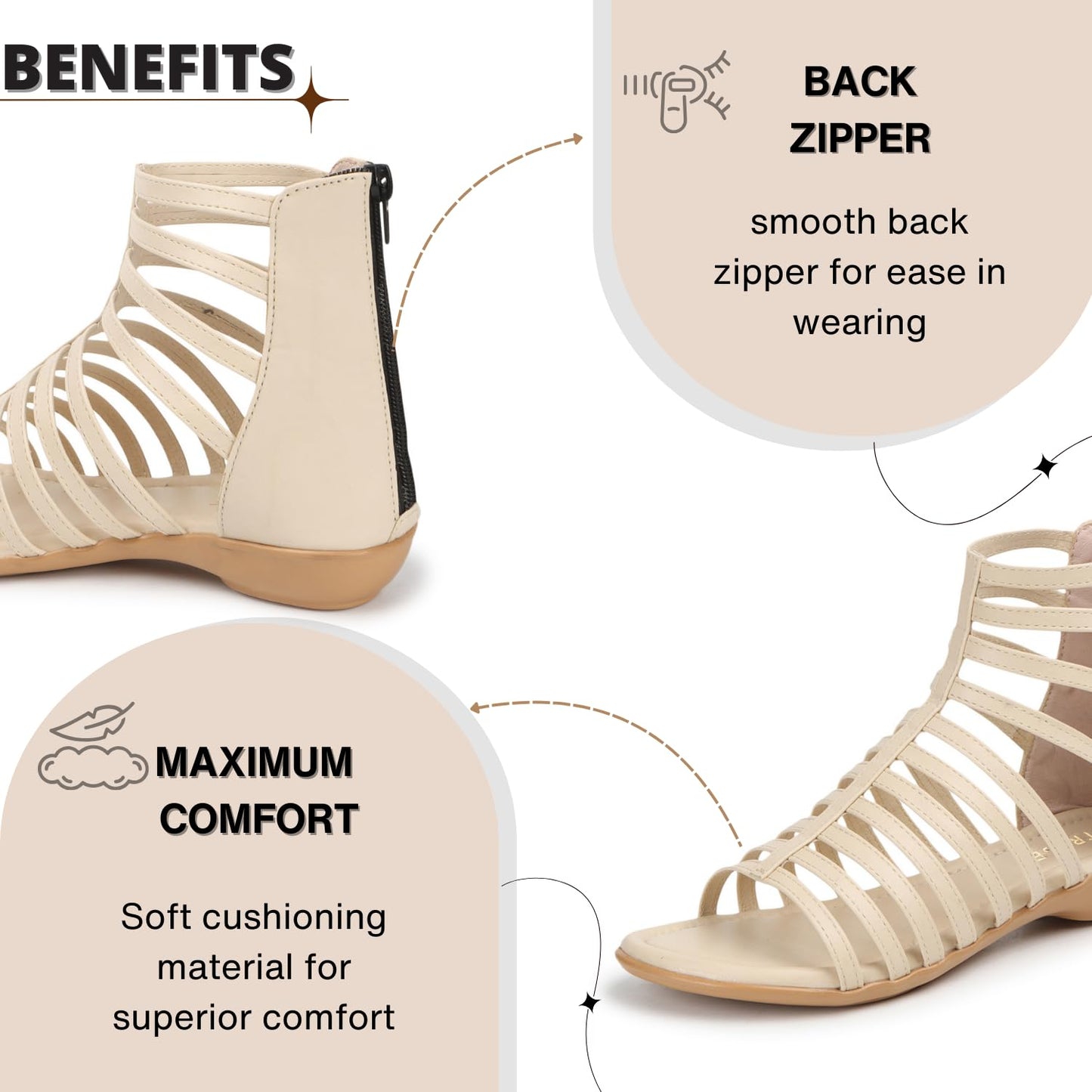 TRASE Flats Gladiator With Zip Closure For Women Sandals| Gladiator High-Tops Sandals For Women | Stylish & Comfortable | College, Office, Shopping, Outdoor & Beach Wear