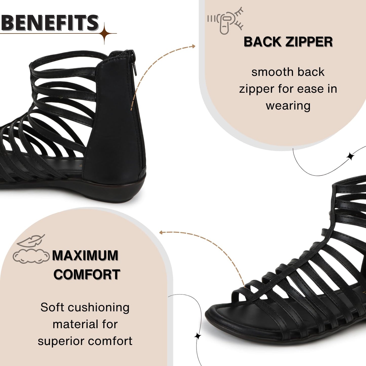 TRASE Flats Gladiator With Zip Closure For Women Sandals| Gladiator High-Tops Sandals For Women | Stylish & Comfortable | College, Office, Shopping, Outdoor & Beach Wear