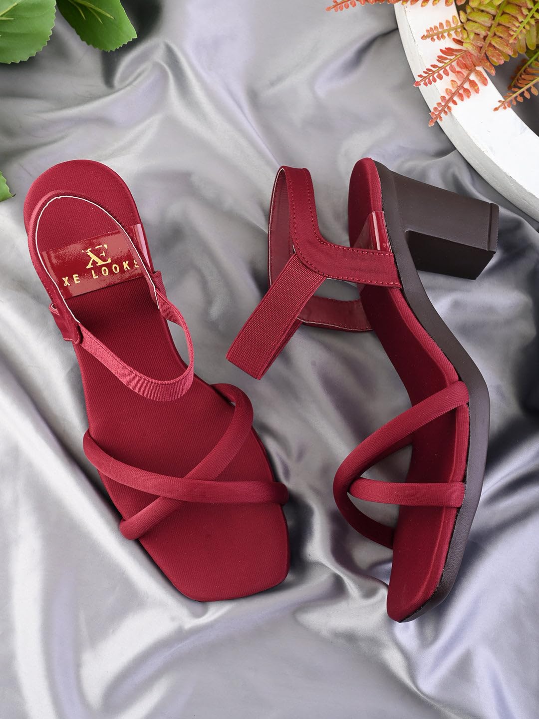 XE Looks Women's Stylish Block Heels | Open-Toe Sandals with Elastic Support | Anti-Skid Sole & Cushioned Footbed Block Heels For Girls
