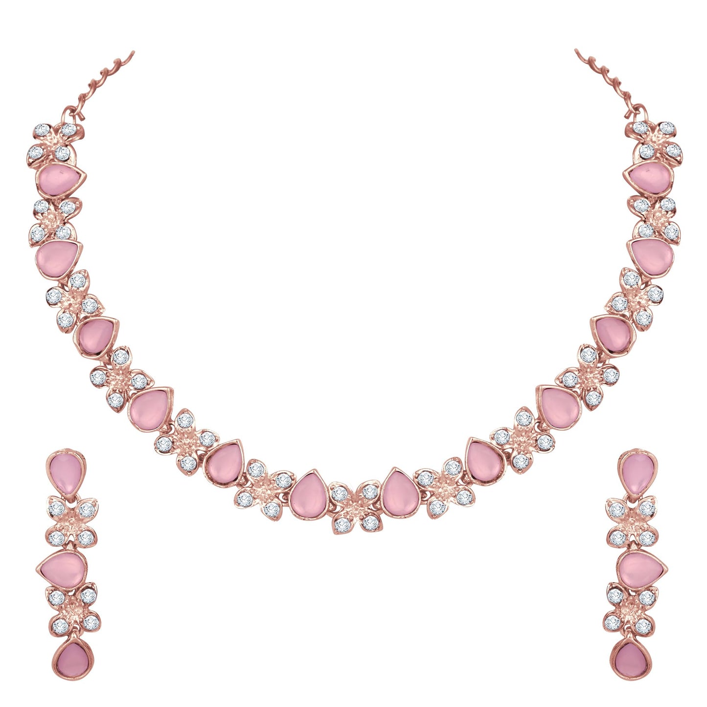 Atasi International Princess Style AD Crystals/Stones Necklace with Earrings Jewellery Set for Women/Girls - Wedding Jewelry/Party & Festival Accessories