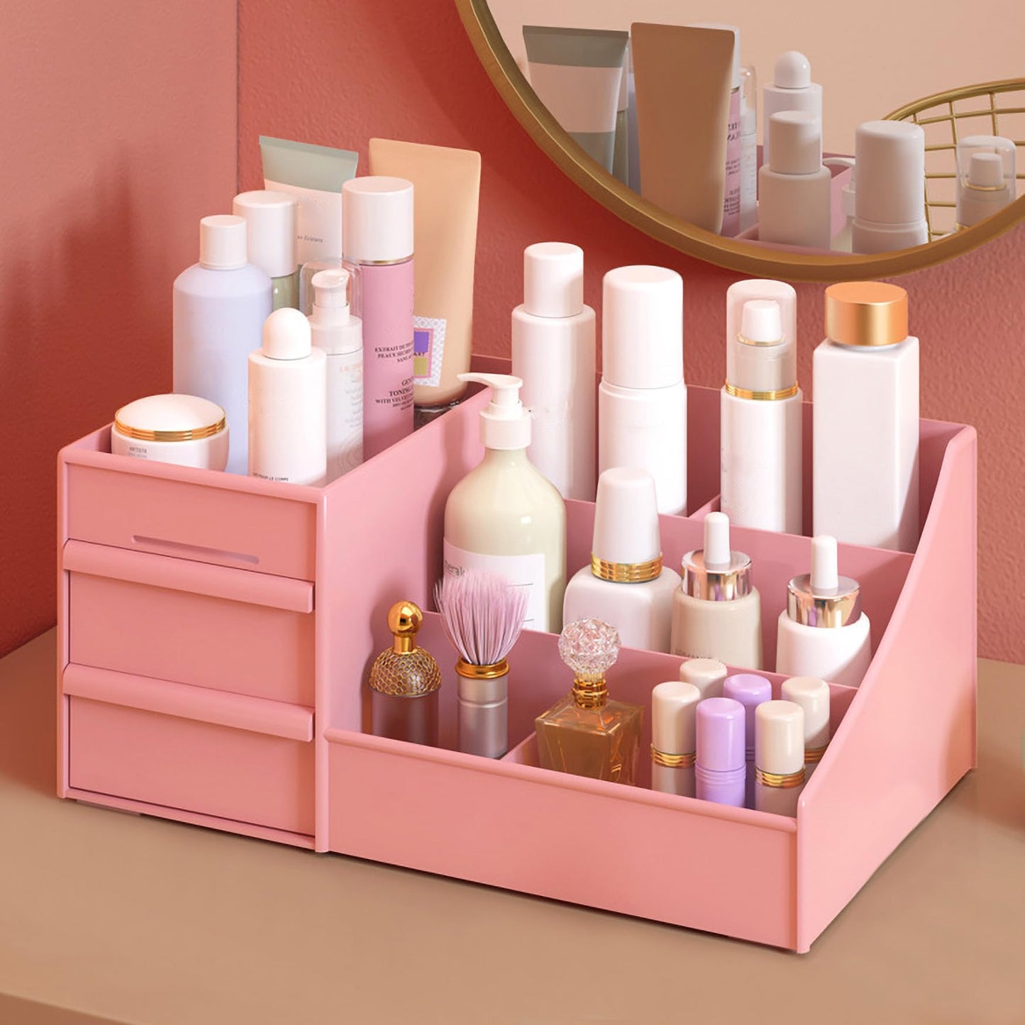 ALOXE Cosmetic Organizer Box | Makeup Storage for Women | Cosmetic Organizer Shelf with Drawers | Stylish Case for Beauty Products White