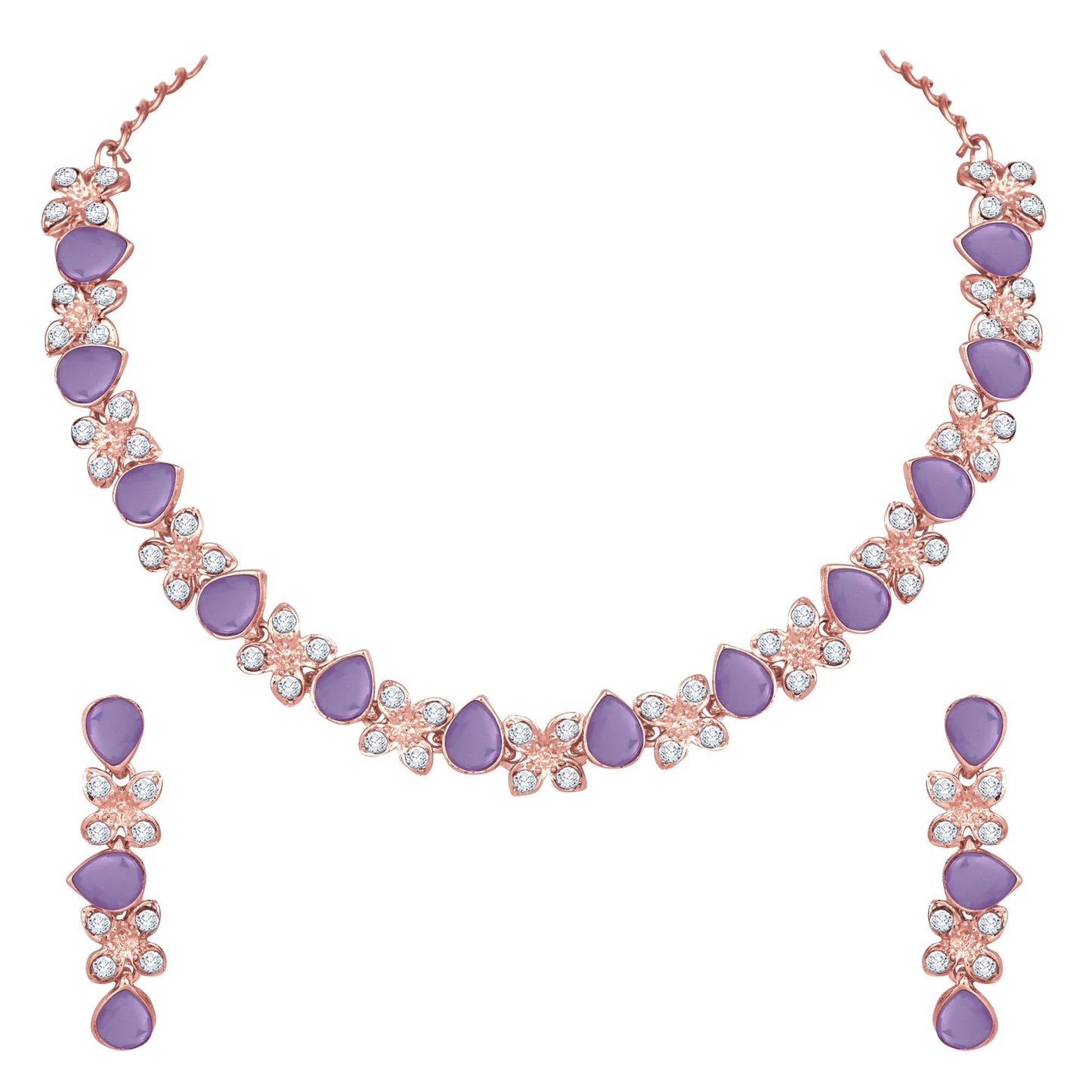 Atasi International Princess Style AD Crystals/Stones Necklace with Earrings Jewellery Set for Women/Girls - Wedding Jewelry/Party & Festival Accessories