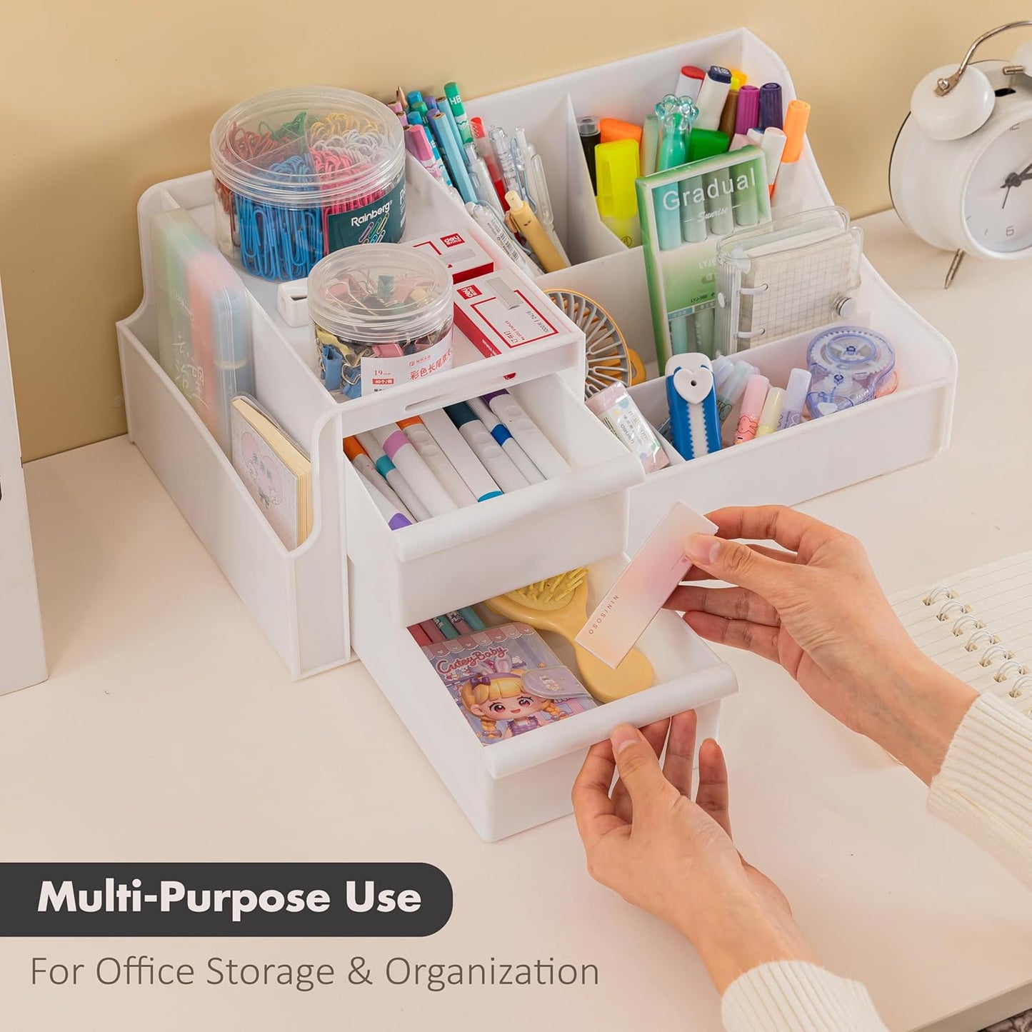 ALOXE Cosmetic Organizer Box | Makeup Storage for Women | Cosmetic Organizer Shelf with Drawers | Stylish Case for Beauty Products White