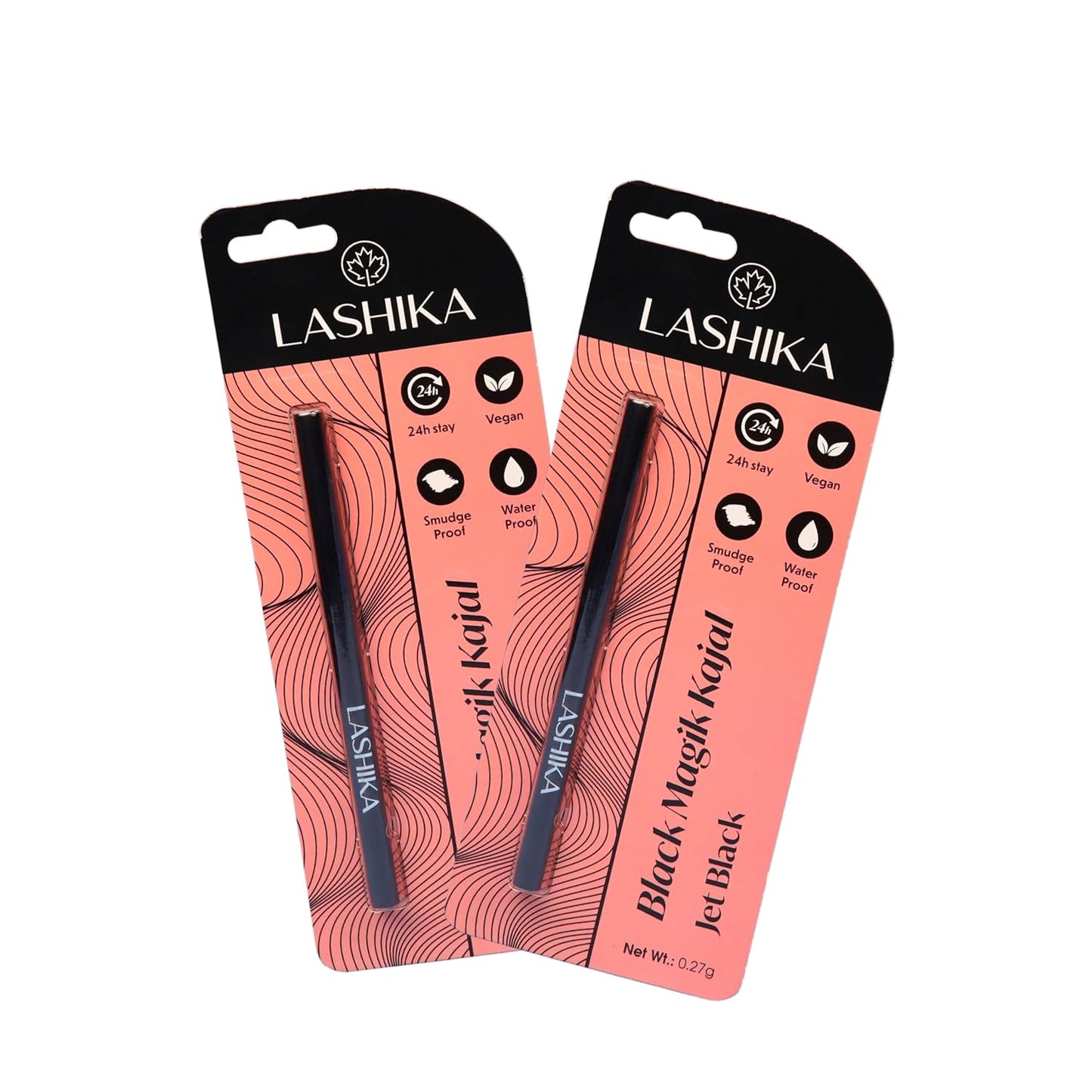 Lashika Vegan Black Magik Kajal | Long Lasting Upto 24 Hours | Sweat, Smudge & WaterProof | No Parabens with Dark Application | 0.27g - Jet Black (Pack of 2)
