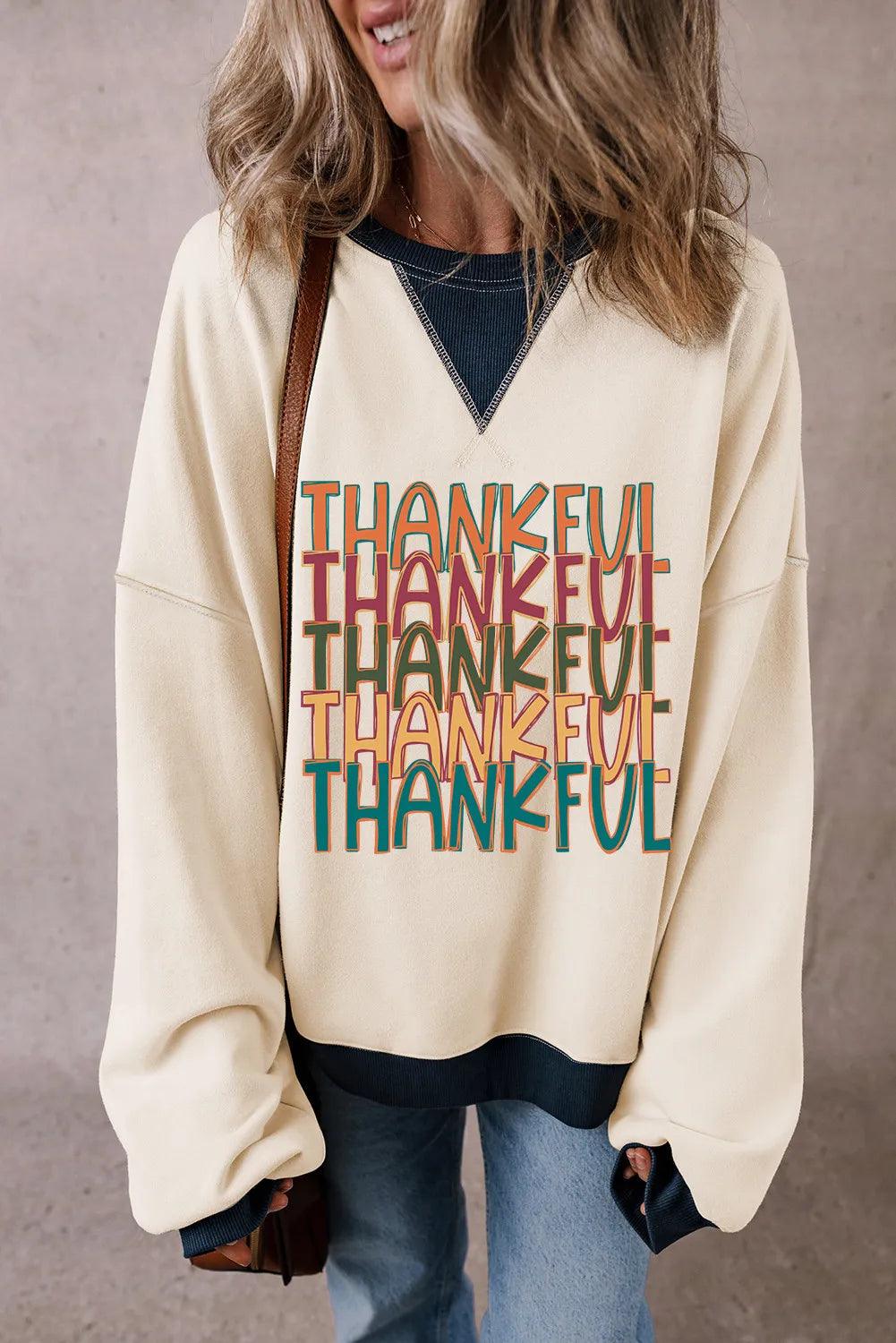 THANKFUL Round Neck Long Sleeve Sweatshirt