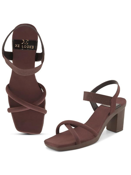 XE Looks Women's Stylish Block Heels | Open-Toe Sandals with Elastic Support | Anti-Skid Sole & Cushioned Footbed Block Heels For Girls