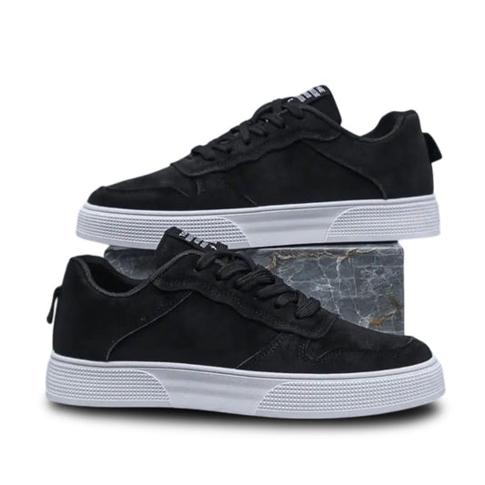 BLUE POP Lace-up Sneakers for Men, Suede Leather, Perforated Design, Beige - Twinle