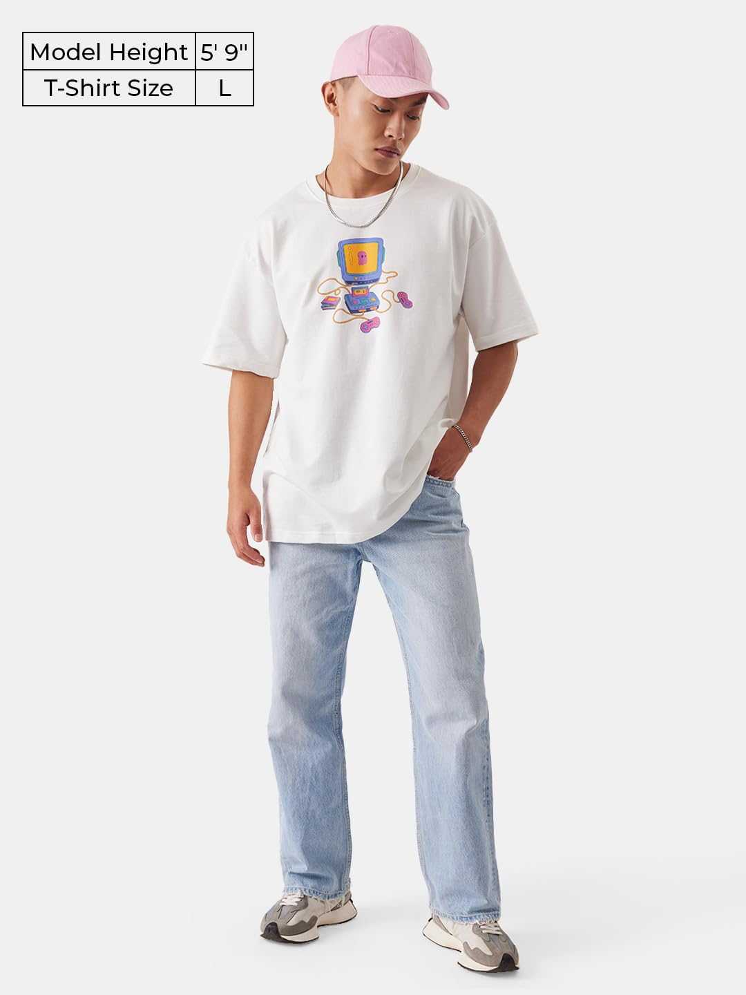 The Souled Store TSS Originals: Retro Gamer Men and Boys Oversized fit Graphic Half Sleeve Cotton White Color Oversized T-Shirts