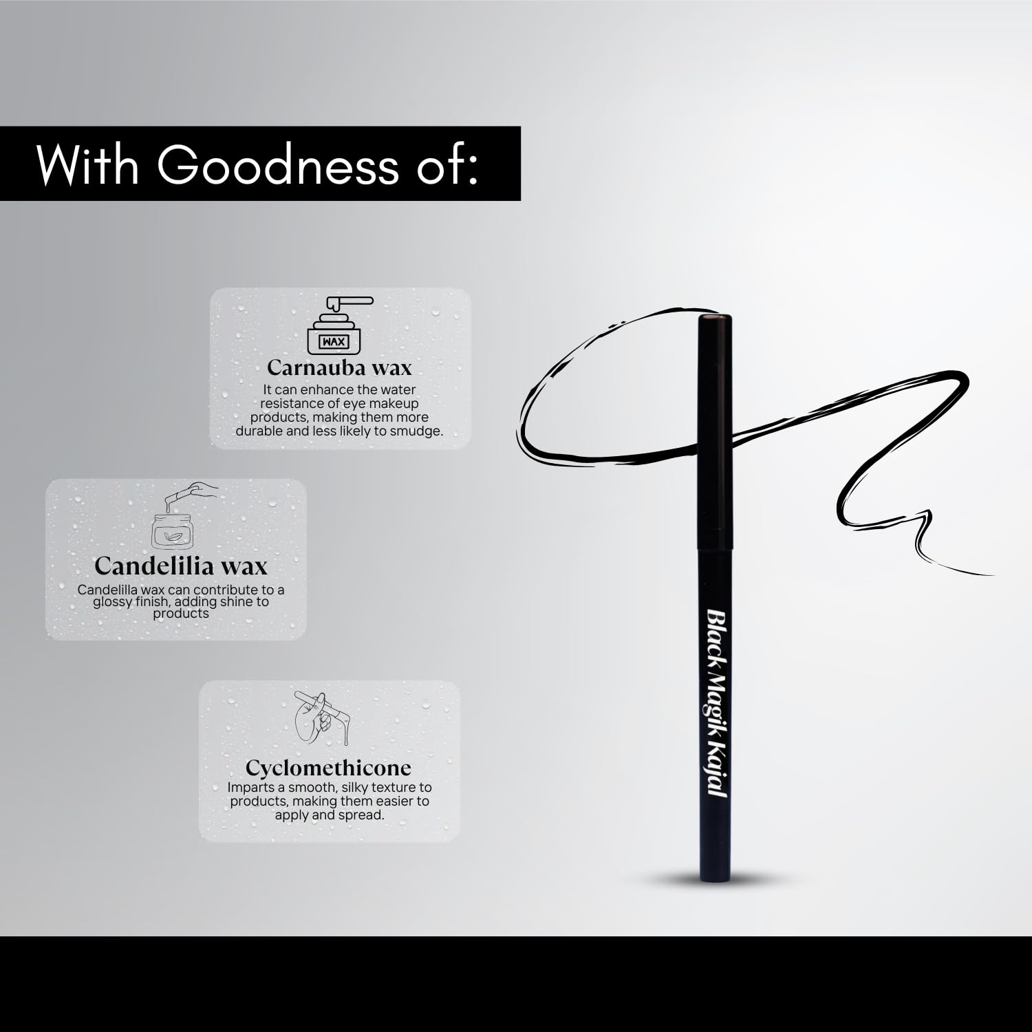 Lashika Vegan Black Magik Kajal | Long Lasting Upto 24 Hours | Sweat, Smudge & WaterProof | No Parabens with Dark Application | 0.27g - Jet Black (Pack of 2)