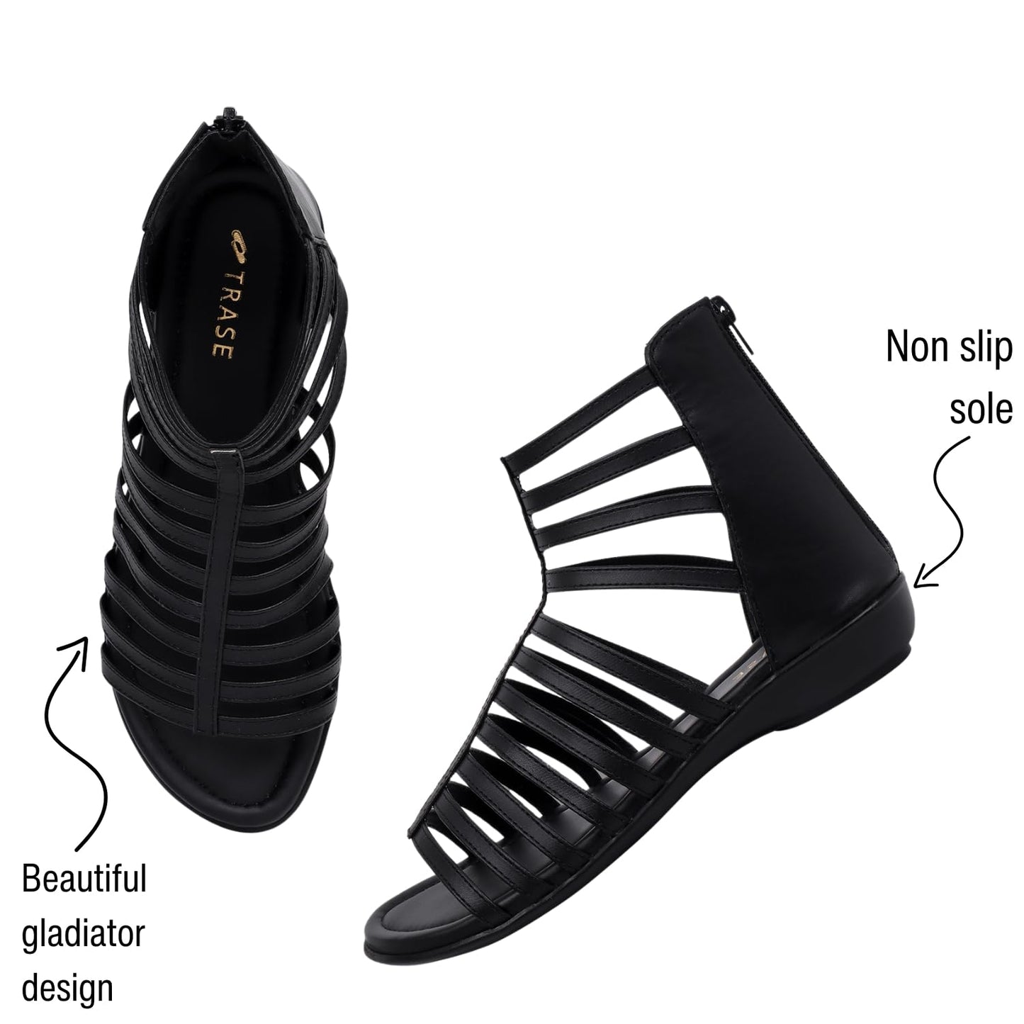 TRASE Flats Gladiator With Zip Closure For Women Sandals| Gladiator High-Tops Sandals For Women | Stylish & Comfortable | College, Office, Shopping, Outdoor & Beach Wear
