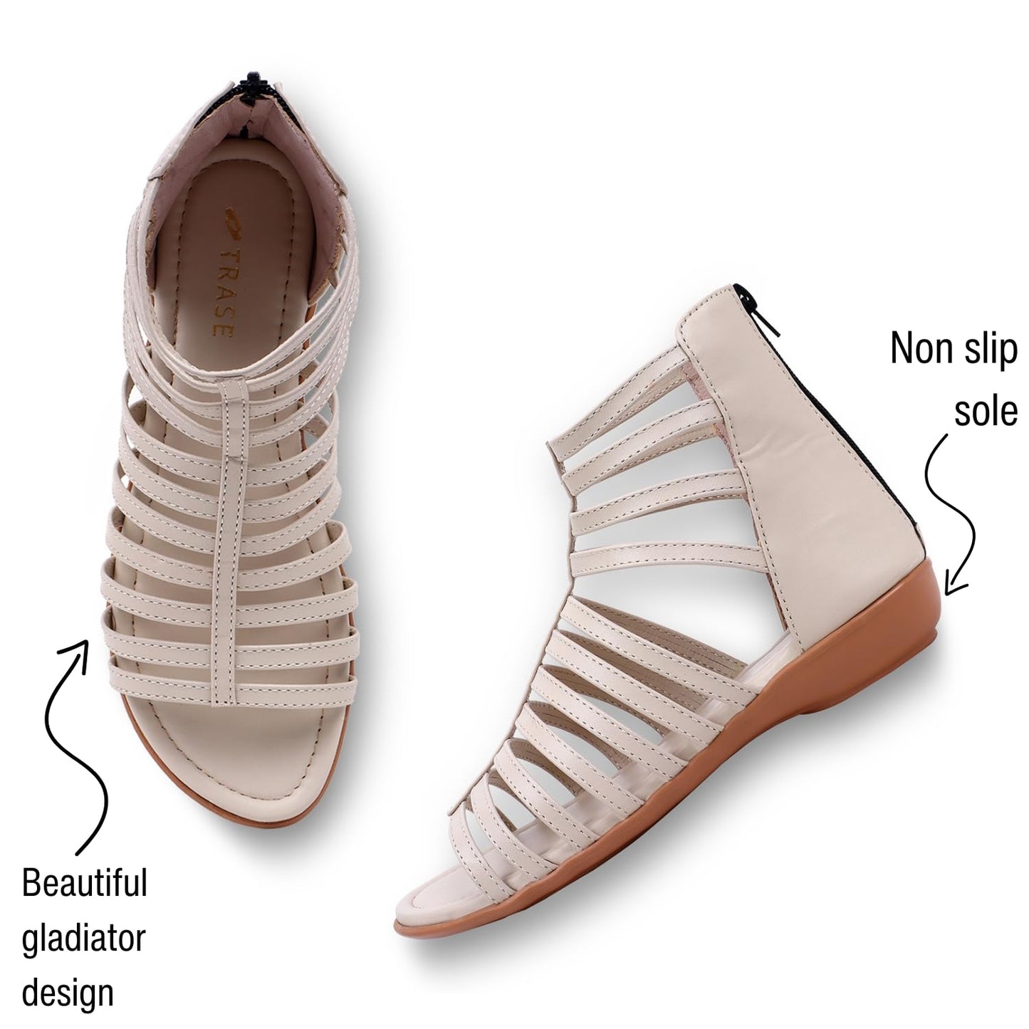 TRASE Flats Gladiator With Zip Closure For Women Sandals| Gladiator High-Tops Sandals For Women | Stylish & Comfortable | College, Office, Shopping, Outdoor & Beach Wear
