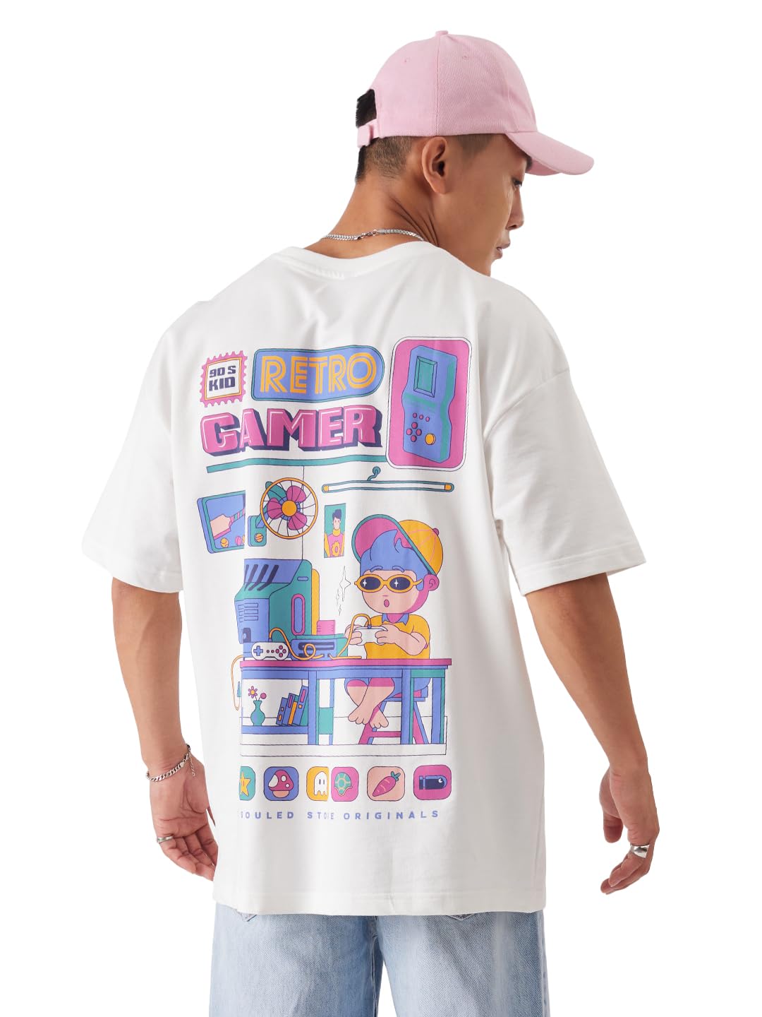 The Souled Store TSS Originals: Retro Gamer Men and Boys Oversized fit Graphic Half Sleeve Cotton White Color Oversized T-Shirts