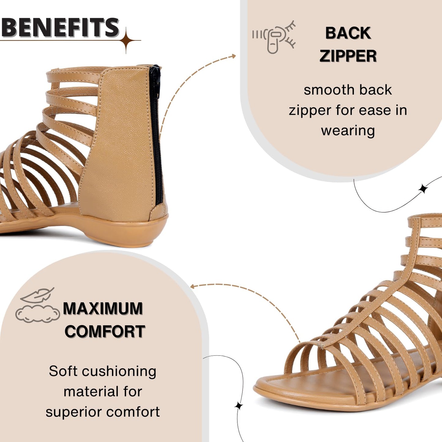 TRASE Flats Gladiator With Zip Closure For Women Sandals| Gladiator High-Tops Sandals For Women | Stylish & Comfortable | College, Office, Shopping, Outdoor & Beach Wear