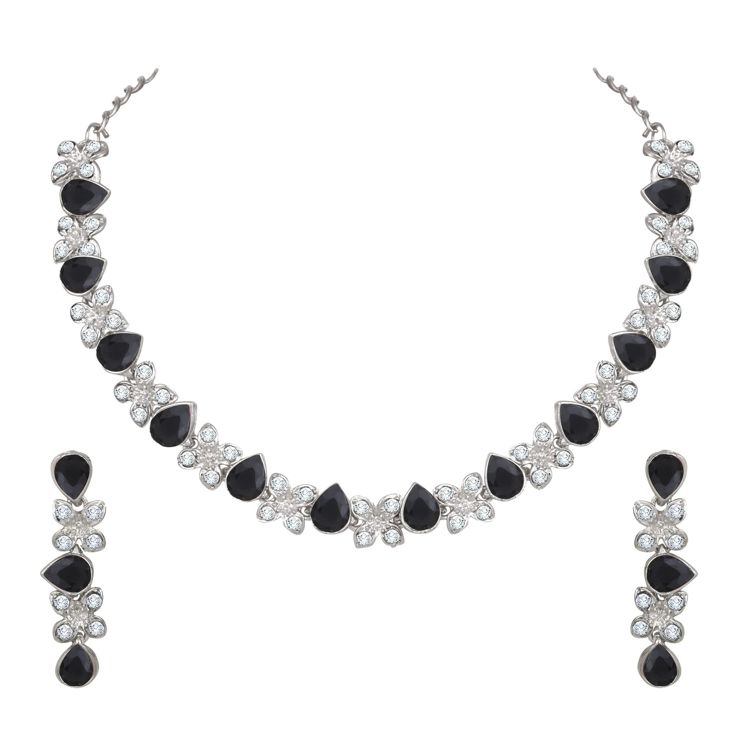 Atasi International Princess Style AD Crystals/Stones Necklace with Earrings Jewellery Set for Women/Girls - Wedding Jewelry/Party & Festival Accessories