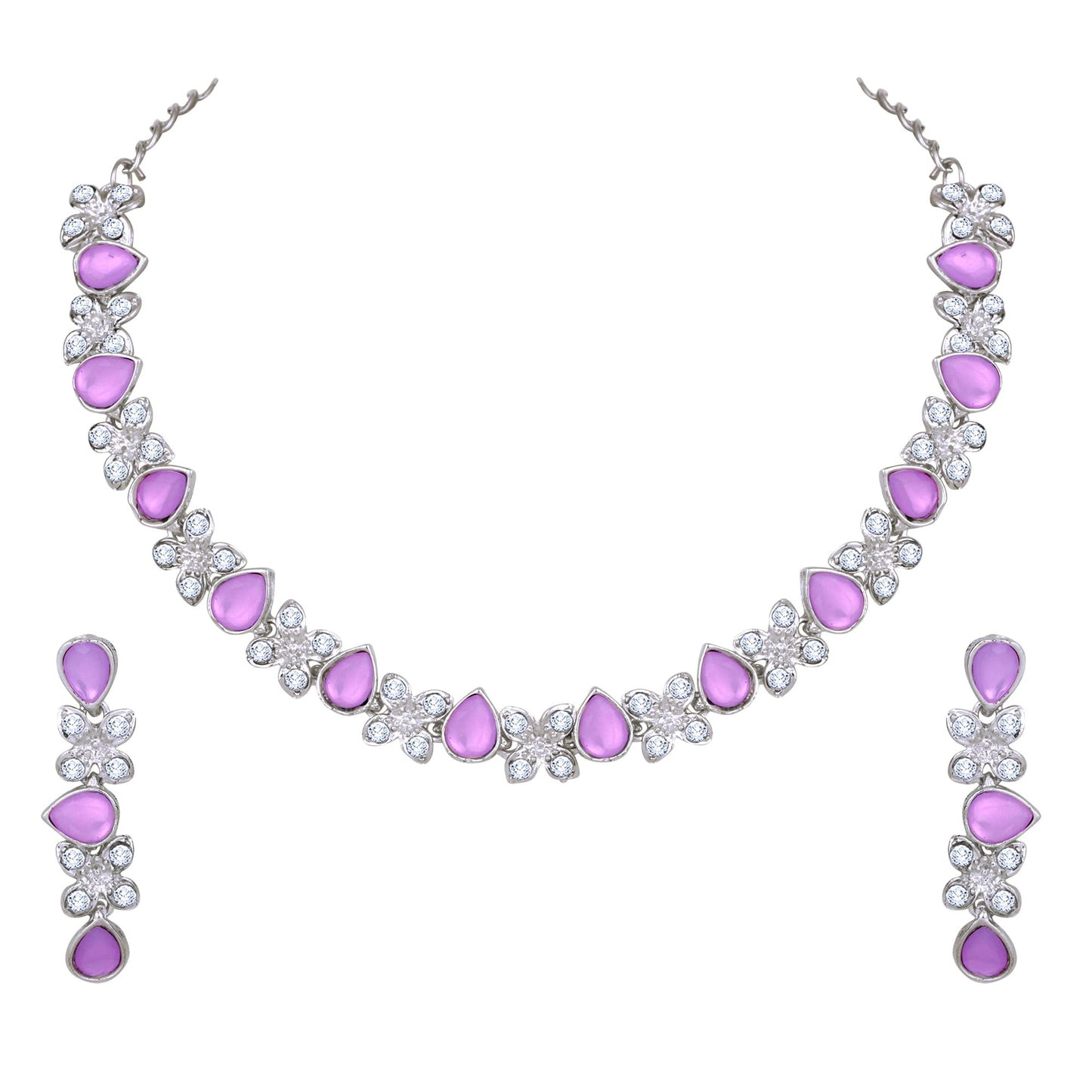 Atasi International Princess Style AD Crystals/Stones Necklace with Earrings Jewellery Set for Women/Girls - Wedding Jewelry/Party & Festival Accessories