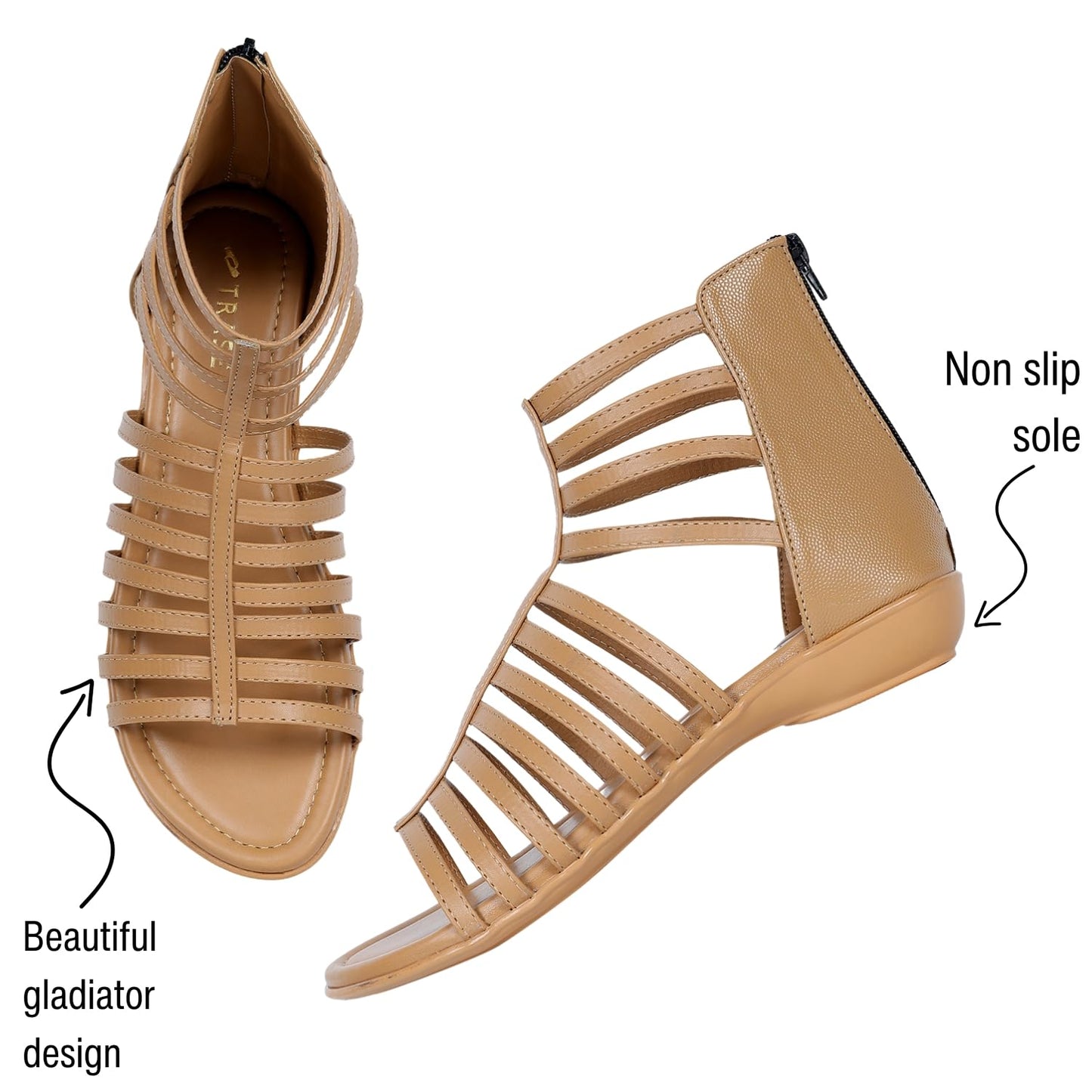 TRASE Flats Gladiator With Zip Closure For Women Sandals| Gladiator High-Tops Sandals For Women | Stylish & Comfortable | College, Office, Shopping, Outdoor & Beach Wear