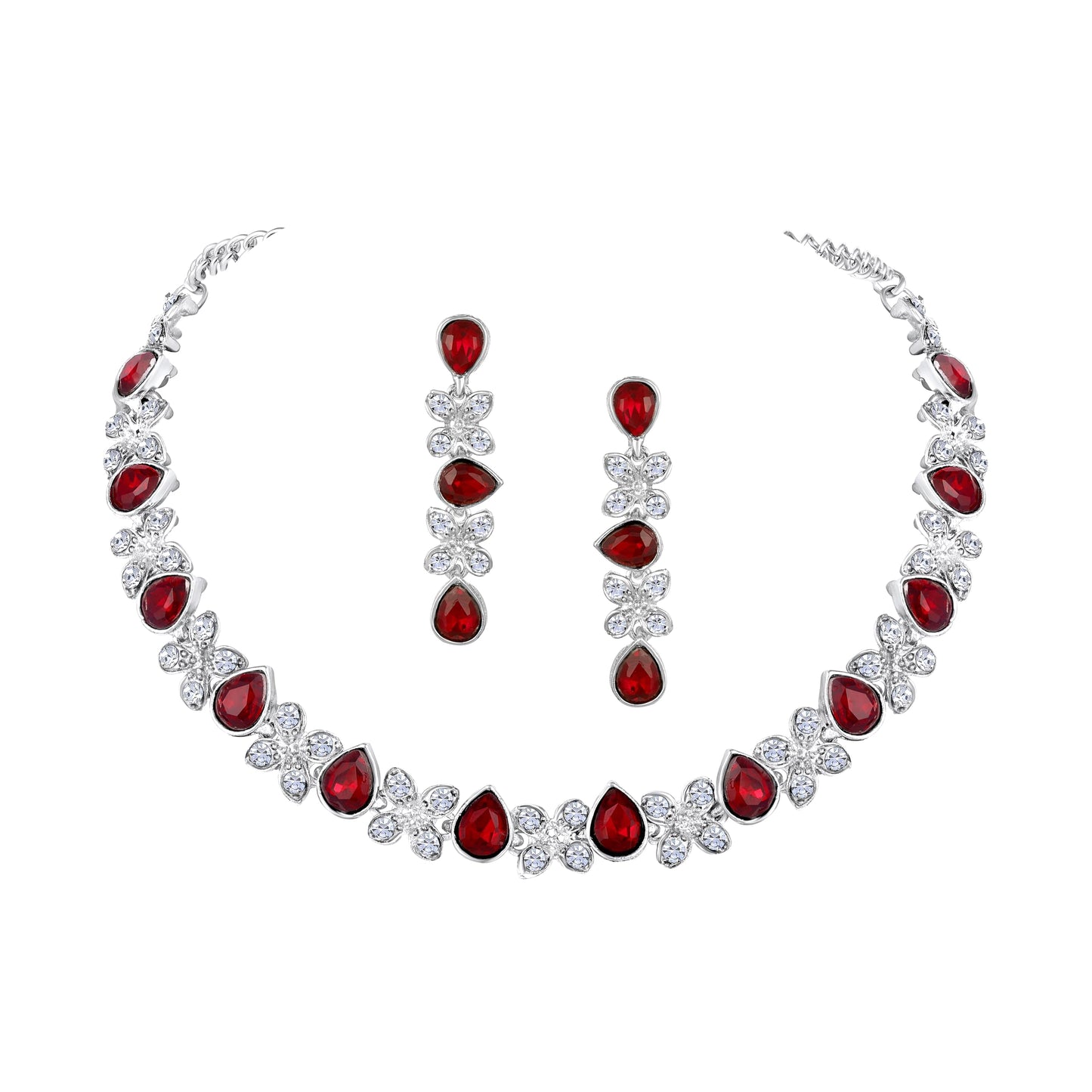 Atasi International Princess Style AD Crystals/Stones Necklace with Earrings Jewellery Set for Women/Girls - Wedding Jewelry/Party & Festival Accessories