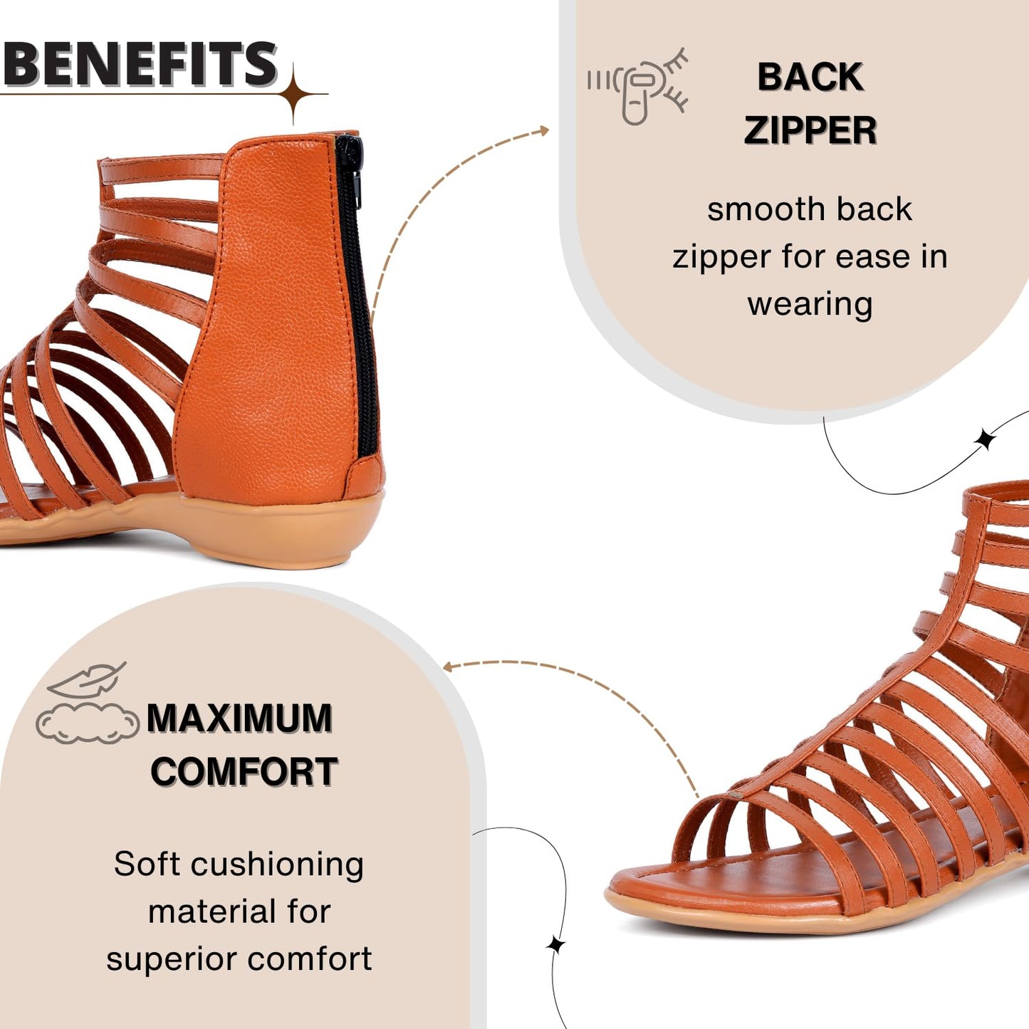 TRASE Flats Gladiator With Zip Closure For Women Sandals| Gladiator High-Tops Sandals For Women | Stylish & Comfortable | College, Office, Shopping, Outdoor & Beach Wear