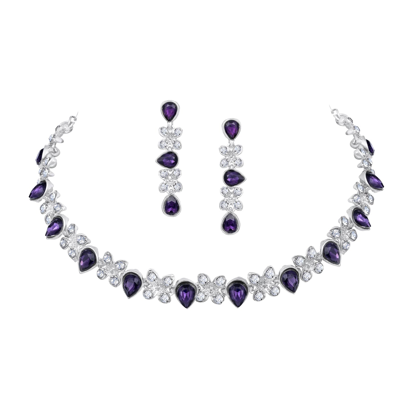Atasi International Princess Style AD Crystals/Stones Necklace with Earrings Jewellery Set for Women/Girls - Wedding Jewelry/Party & Festival Accessories