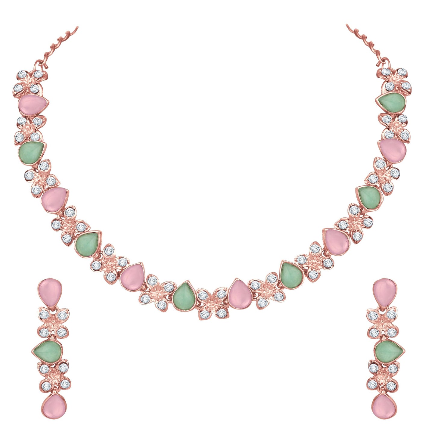 Atasi International Princess Style AD Crystals/Stones Necklace with Earrings Jewellery Set for Women/Girls - Wedding Jewelry/Party & Festival Accessories