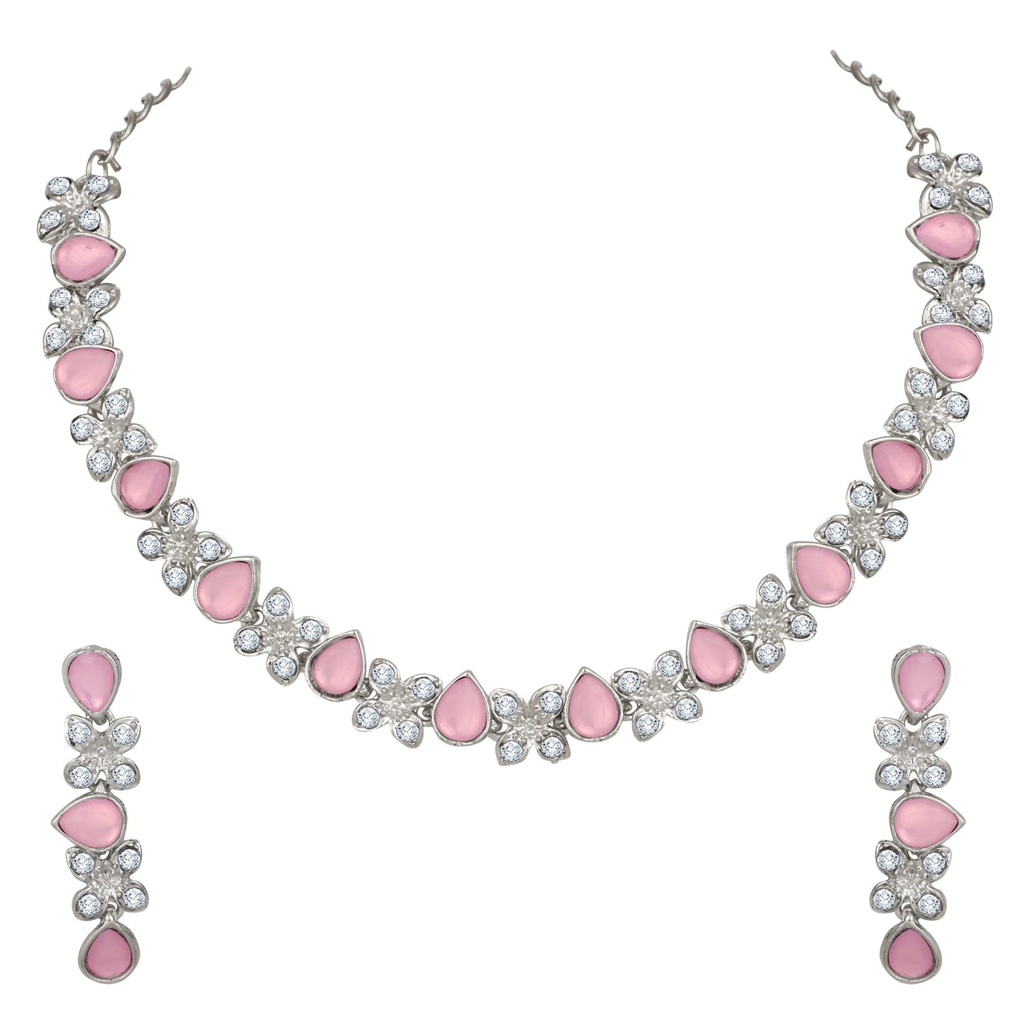 Atasi International Princess Style AD Crystals/Stones Necklace with Earrings Jewellery Set for Women/Girls - Wedding Jewelry/Party & Festival Accessories