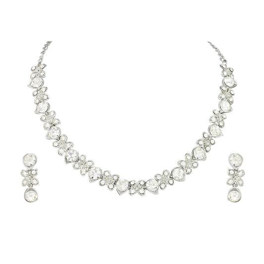 Atasi International Princess Style AD Crystals/Stones Necklace with Earrings Jewellery Set for Women/Girls - Wedding Jewelry/Party & Festival Accessories