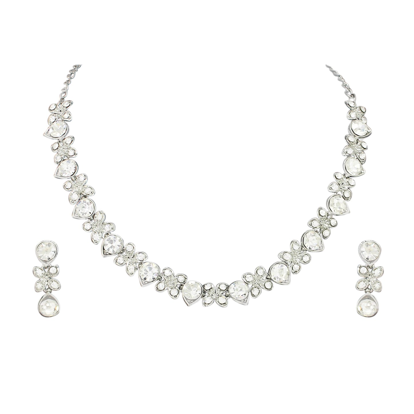 Atasi International Princess Style AD Crystals/Stones Necklace with Earrings Jewellery Set for Women/Girls - Wedding Jewelry/Party & Festival Accessories