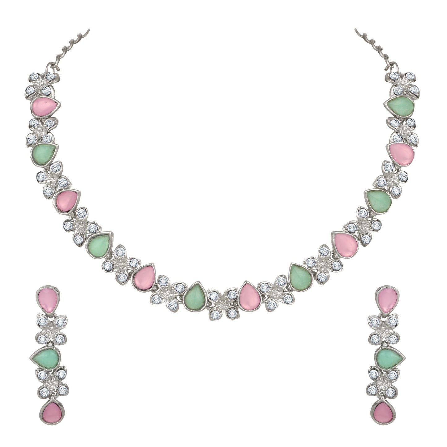 Atasi International Princess Style AD Crystals/Stones Necklace with Earrings Jewellery Set for Women/Girls - Wedding Jewelry/Party & Festival Accessories
