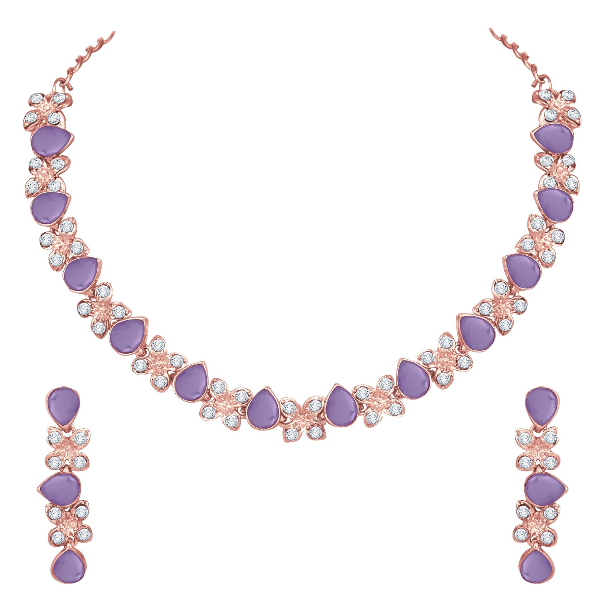 Atasi International Princess Style AD Crystals/Stones Necklace with Earrings Jewellery Set for Women/Girls - Wedding Jewelry/Party & Festival Accessories