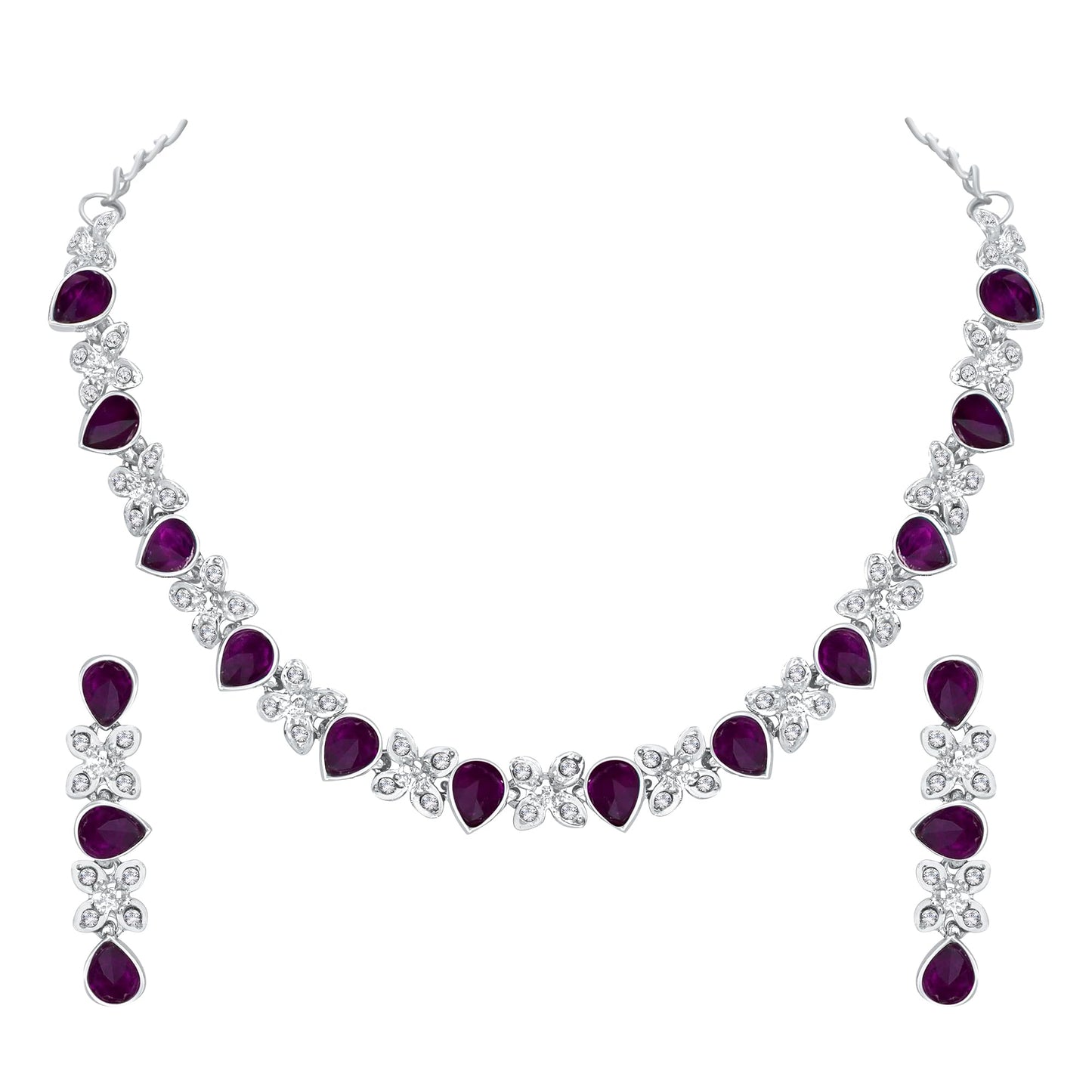 Atasi International Princess Style AD Crystals/Stones Necklace with Earrings Jewellery Set for Women/Girls - Wedding Jewelry/Party & Festival Accessories